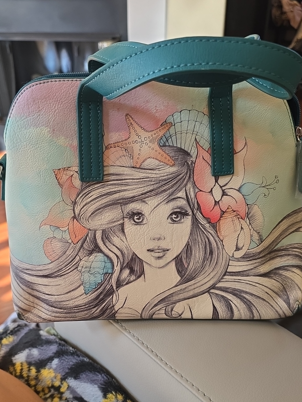 Disney Teal Handle Pastel Mermaid Illustration Satchel